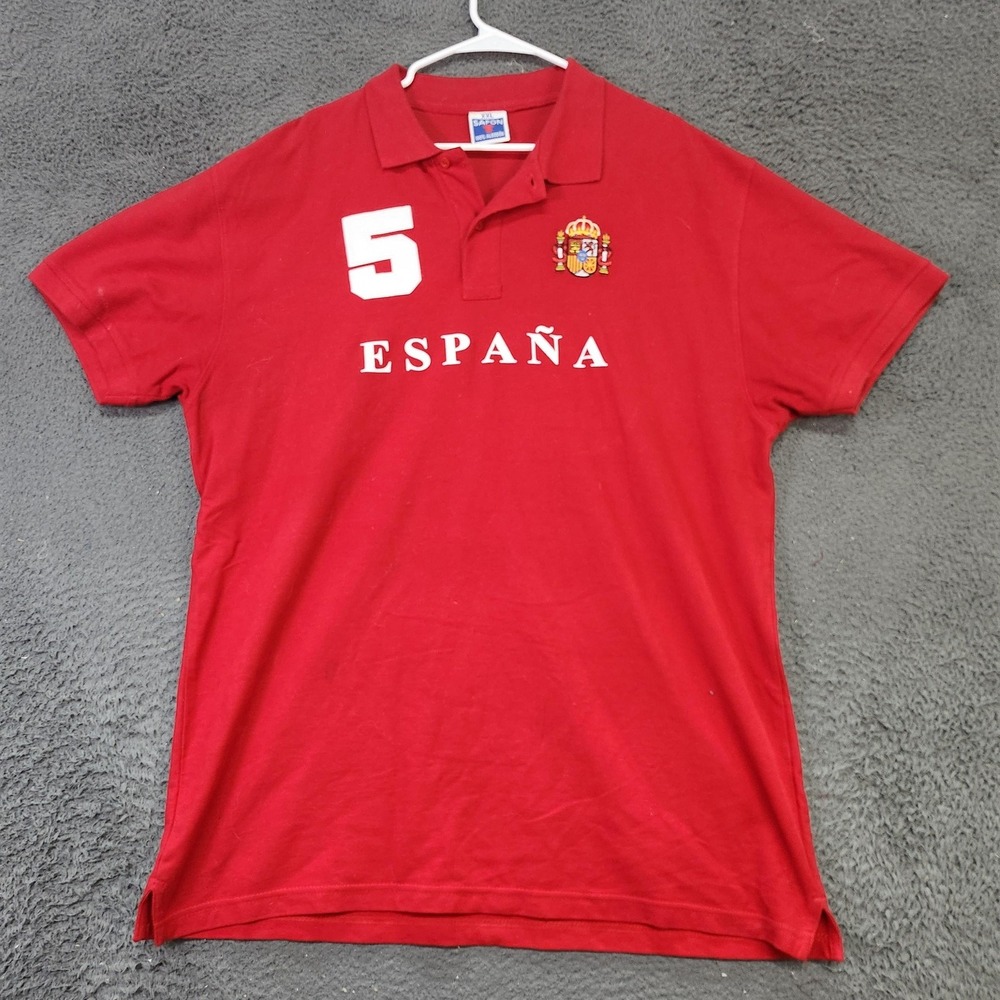 SAFON Polo Shirt Mens 2XL Red España Spain Crest Number 5 Soccer Cotton Jersey